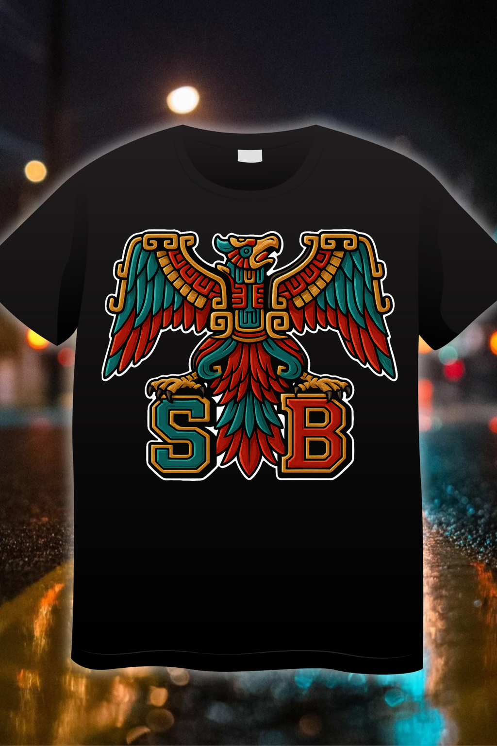 SB Eagle San Bernardino Legacy Edition t-shirt with Aztec-inspired eagle and SB lettering