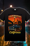 “San Bernardino Santa Fe Classic Edition t-shirt with vintage car and Santa Fe depot artwork