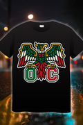 “OC Mexica Edition t-shirt featuring Aztec-style eagle in red green white with bold O C lettering”
