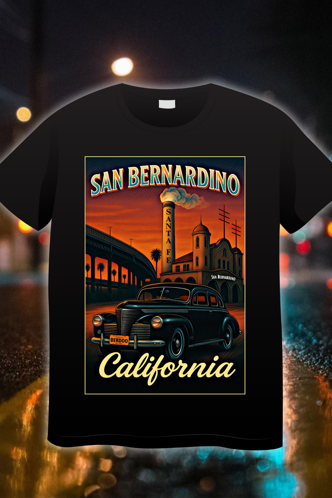 San Bernardino The Depot Classic t-shirt with vintage lowrider and historic Santa Fe depot artwork