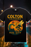 Colton Hub City Legacy Edition t-shirt featuring yellowjacket mascot and hub city artwork
