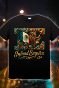 Inland Empire Heritage Edition t-shirt featuring Mexican eagle and flag with ornate gold scroll designs”